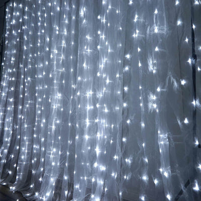 20ftx10ft White Sheer Organza w Cool LED Lights Decorative Curtain Panel - Linen Luxes