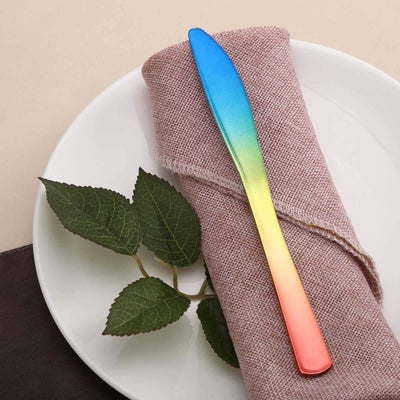 24 Pack - 8" Rainbow Ombre Design Heavy Duty Plastic Knives - Linen Luxes