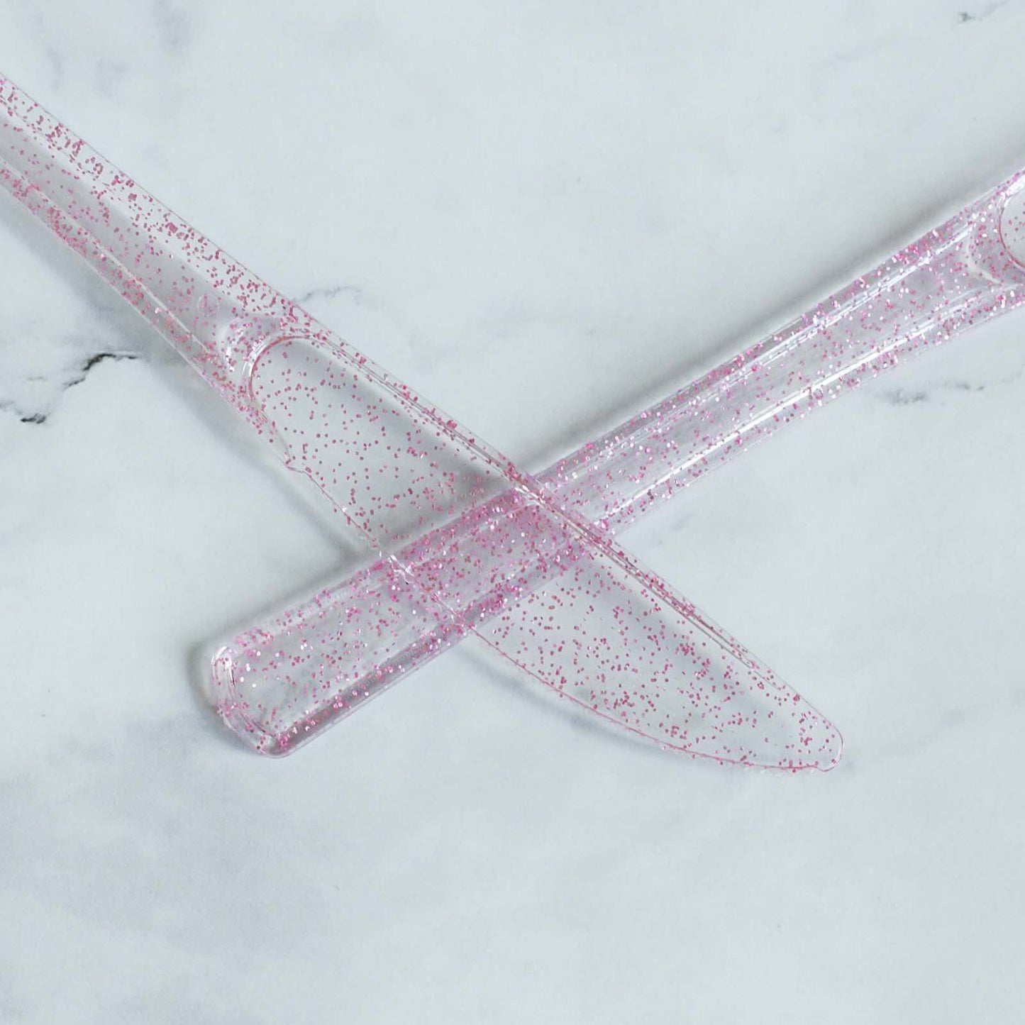 25 - Pack Plastic Knives Transparent Blush Glitter Classic Heavy Duty - Decorative Disposable Cutlery 7" - Linen Luxes