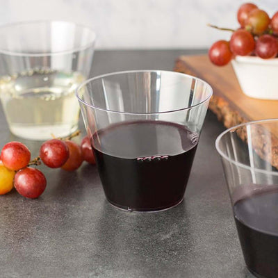 25 - Pack Plastic Party Cups Clear Crystal - Stylish Short Disposable Glasses 9oz - Linen Luxes