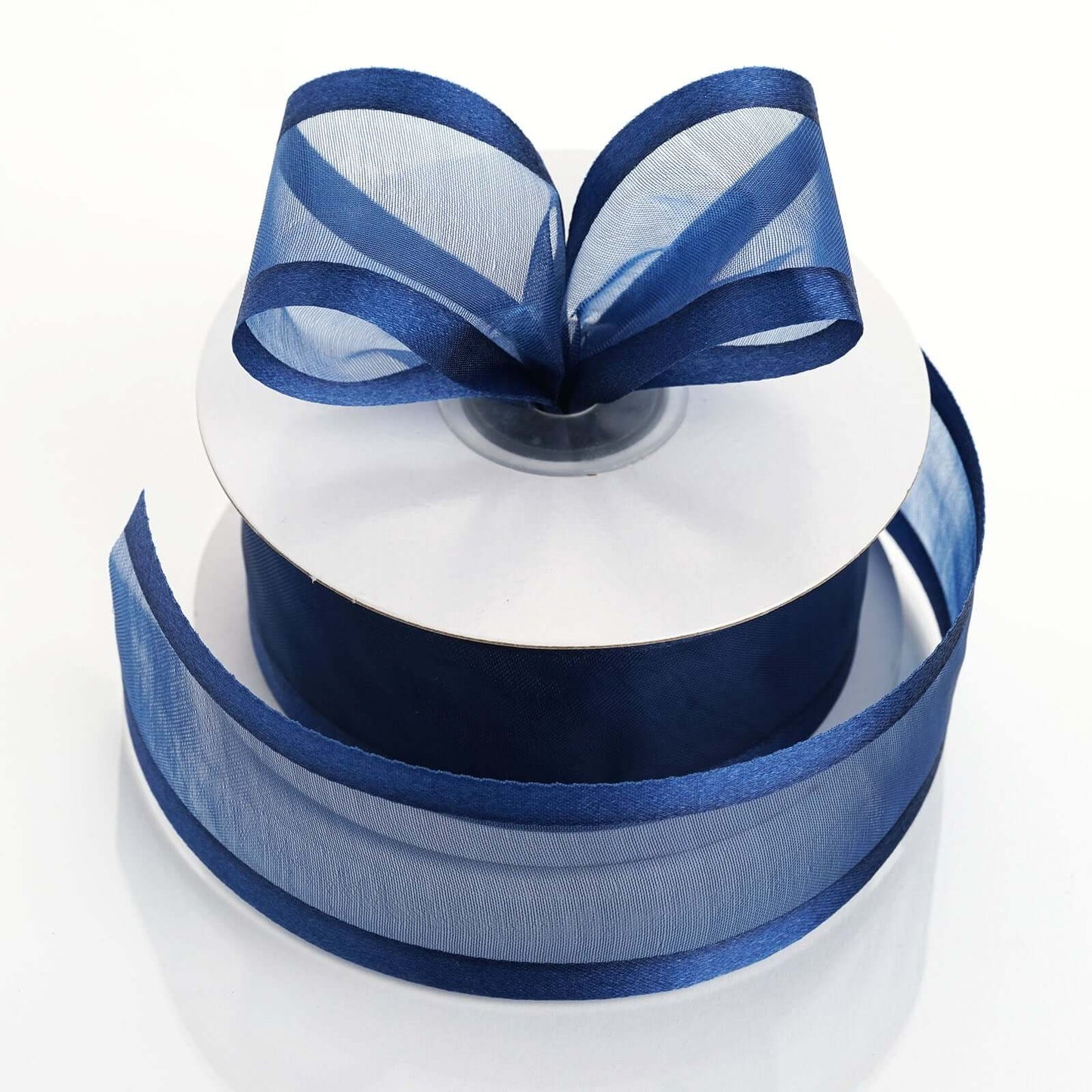 25 Yards 1.5" Navy Blue Sheer Organza Ribbon With Satin Edges - Linen Luxes