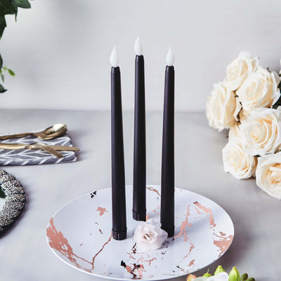 3 - Pack LED Decorative Lighting Warm Flickering Black - Flameless Taper Candles 11" - Linen Luxes