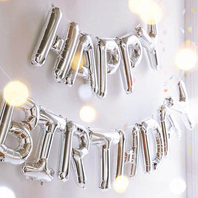 35" Silver Letter and Number Balloons, Metallic Mylar Foil Helium Air Balloons - Linen Luxes
