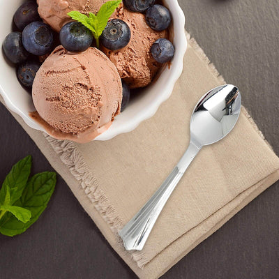 36 - Pack Plastic Tea Coffee Spoons Light Silver Heavy Duty with Fluted Handles - Durable Disposable Cutlery 5" - Linen Luxes