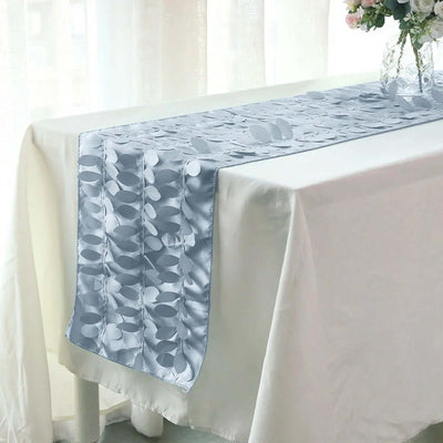 Taffeta Fabric 12"x108" Table Runner Dusty Blue - 3D Leaf Petal Design
