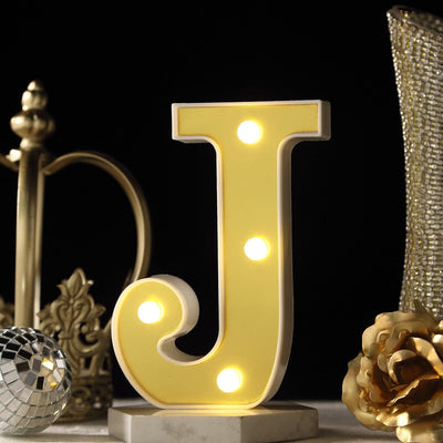 3D Marquee Letter "J" Warm White 4 LED Lights Gold - Chic Light - Up Decor for Events 6" - Linen Luxes