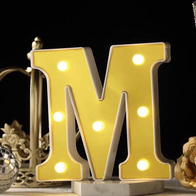 3D Marquee Letter "M" Warm White 7 LED Lights Gold - Chic Light - Up Decor for Events 6" - Linen Luxes