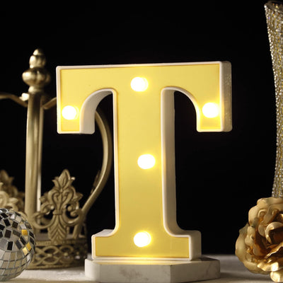3D Marquee Letter "T" Warm White 5 LED Lights Gold - Chic Light - Up Decor for Events 6" - Linen Luxes