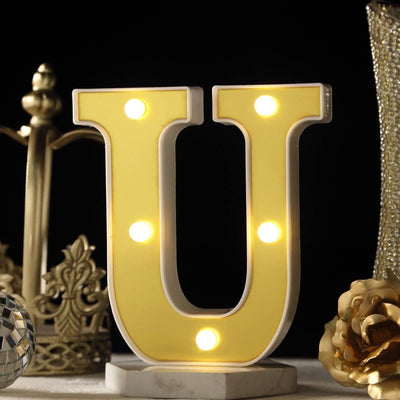 3D Marquee Letter "U" Warm White 5 LED Lights Gold - Chic Light - Up Decor for Events 6" - Linen Luxes