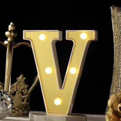 3D Marquee Letter "V" Warm White 5 LED Lights Gold - Chic Light - Up Decor for Events 6" - Linen Luxes