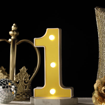 3D Marquee Number "1" Warm White 3 LED Lights Gold - Stylish Light - Up Accent for Events 6" - Linen Luxes