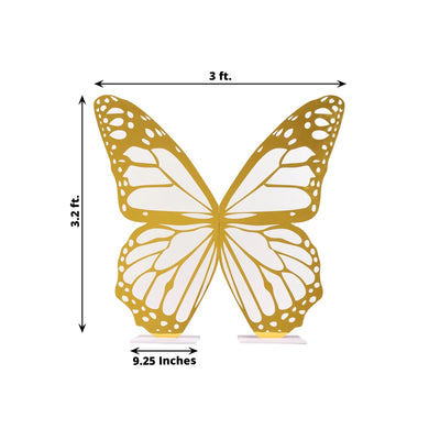 3ft Large Butterfly Party Props Decor, White and Gold Butterfly Foamboard Stand
