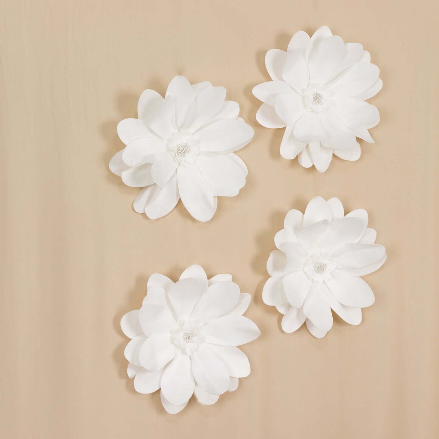 4 Pack 12" White Life - Like Soft Foam Craft Dahlia Flower Heads - Linen Luxes