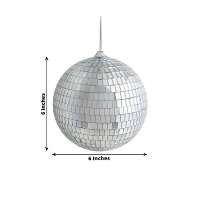 4 Pack 6" Silver Foam Disco Mirror Ball With Hanging Strings, Holiday Christmas Ornaments - Linen Luxes
