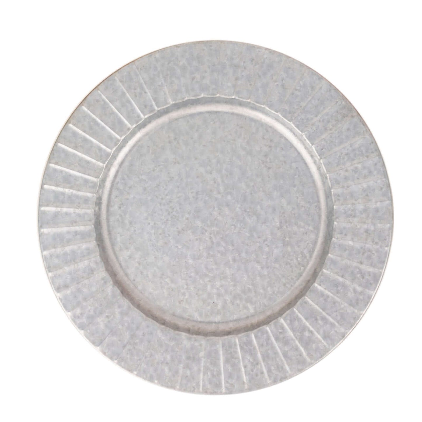 4 - Pack Metal Round Charger Plates 13" in Silver with Galvanized Ruffled Rim, Contemporary Charger Tableware - Linen Luxes