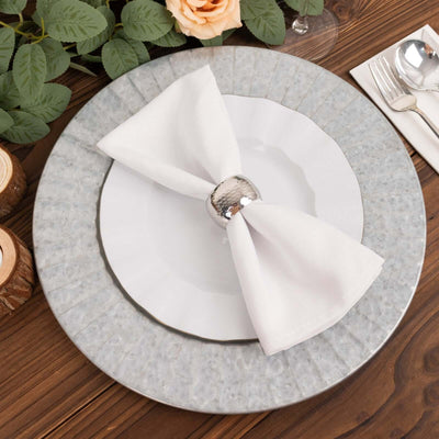 4 - Pack Metal Round Charger Plates 13" in Silver with Galvanized Ruffled Rim, Contemporary Charger Tableware - Linen Luxes