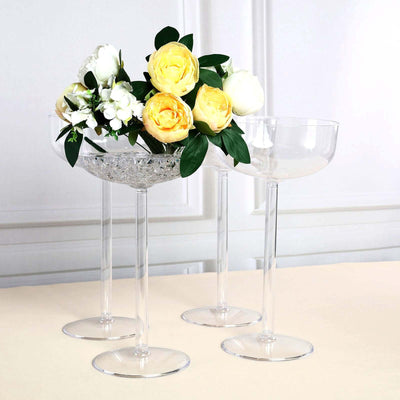 4 - Pack Plastic Flower Vases Champagne Glass Design Clear - Fillable Long Stem Centerpieces for Events 18" - Linen Luxes