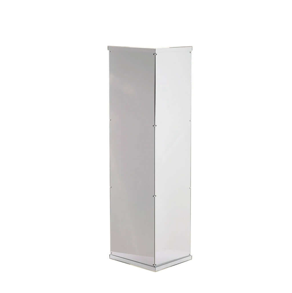 40" Floor Standing Silver Mirror Finish Acrylic Display Box, Pedestal Riser with Interchangeable Lid and Base - Linen Luxes