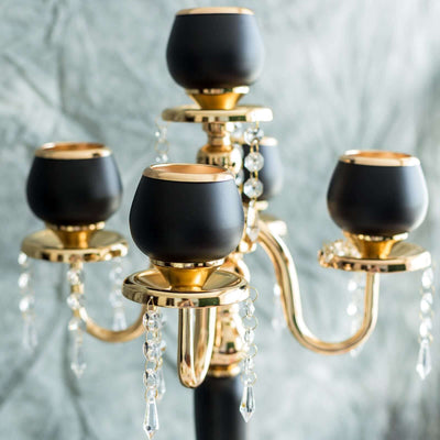 5 - Arm Metal Candelabra Candle Holder Gold/Black - Chic Table Centerpiece for Events 25" - Linen Luxes