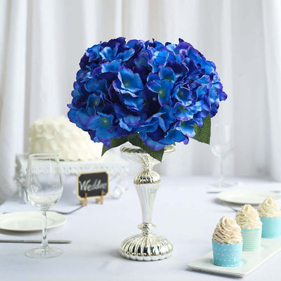 5 Bushes Royal Blue Artificial Silk Hydrangea Flower Bouquets - Linen Luxes