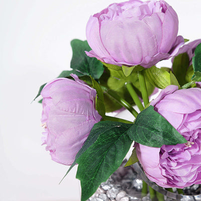 5 Flower Head Lavender Lilac Peony Bouquet Artificial Silk Peonies Spray - Linen Luxes
