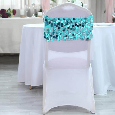 5 Pack Big Payette Sequin 13"x10" Chair Sash Bands Turquoise - Stylish Glittering Decor for Weddings & Gatherings - Linen Luxes