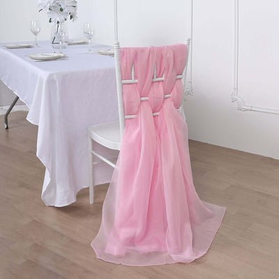 5 Pack Chiffon Chair Sashes Pink - Soft & Lightweight Designer Chair Bows 22"x78" - Linen Luxes