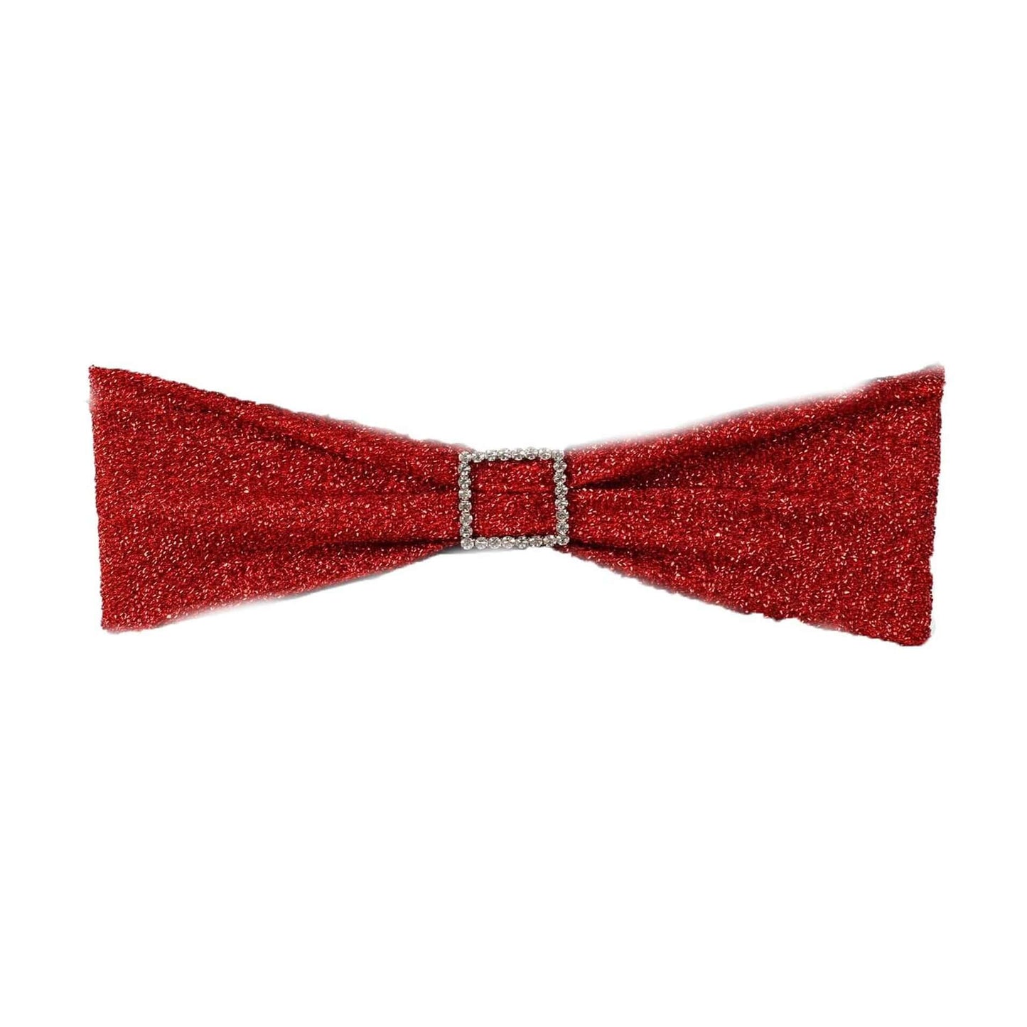 5 Pack Metallic Shimmer Tinsel Spandex Chair Sashes Red - Durable and Reusable Stretch Chair Bands - Linen Luxes