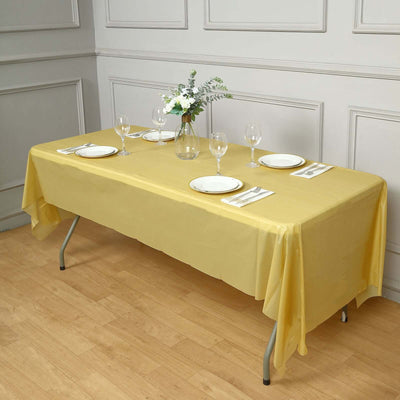 5 - Pack Plastic Table Covers Gold Rectangle - Reliable PVC Disposable Covers for Gatherings 54"x108" - Linen Luxes