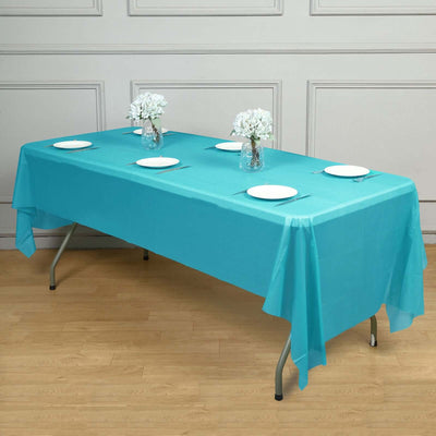 5 - Pack Plastic Table Covers Turquoise Rectangle - Reliable PVC Disposable Covers for Gatherings 54"x108" - Linen Luxes