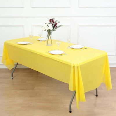 5 - Pack Plastic Table Covers Yellow Rectangle - Reliable PVC Disposable Covers for Gatherings 54"x108" - Linen Luxes