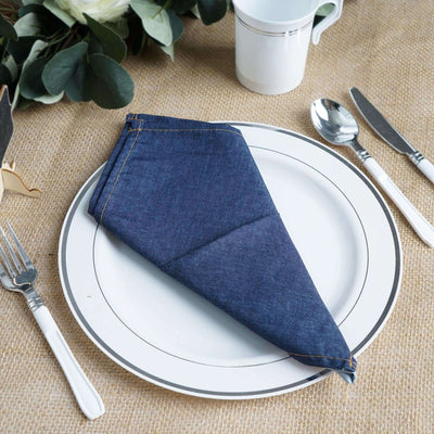5 Pack Polyester 17"x17" Napkins Dark Denim Blue in Faux Denim Style Dinner Napkins for Casual Gatherings & Themed Events - Linen Luxes