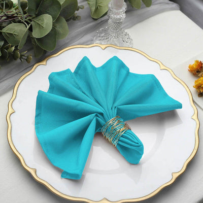 5 Pack Polyester 17"x17" Napkins Turquoise - Durable & Wrinkle Resistant Dinner Napkins - Linen Luxes