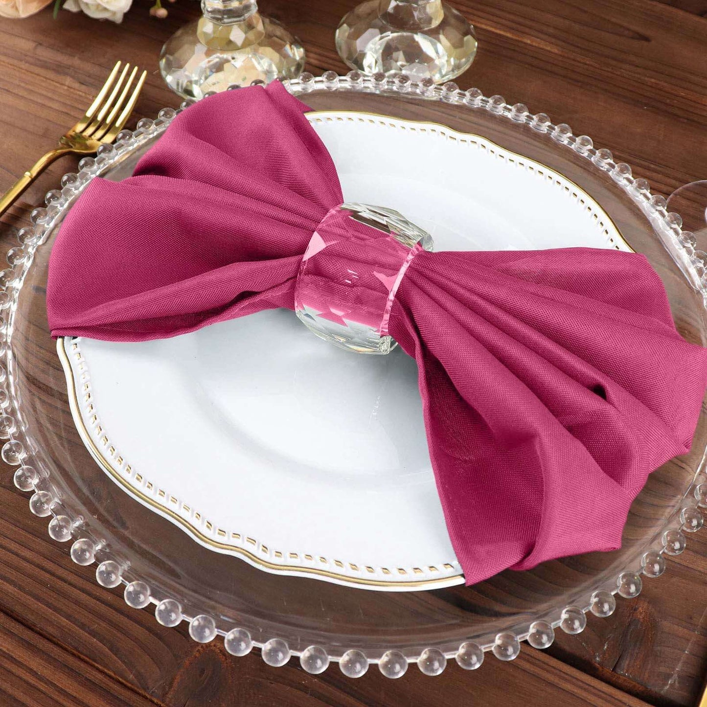 5 Pack Polyester 20"x20" Napkins Fuchsia - Wrinkle Resistant & Easy Care Cloth Napkins - Linen Luxes