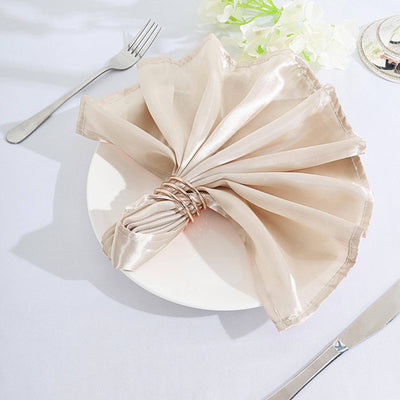 5 Pack Satin 20"x20" Napkins Beige - Luxurious Shine & Smooth Dinner Napkins - Linen Luxes