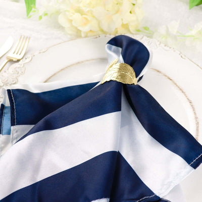 5 Pack Satin 20"x20" Napkins Navy Blue/White - Striped Reusable Dinner Napkins - Linen Luxes