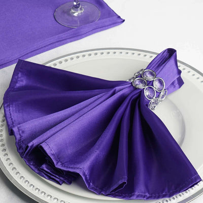 5 Pack Satin 20"x20" Napkins Purple - Luxurious Shine & Smooth Dinner Napkins - Linen Luxes