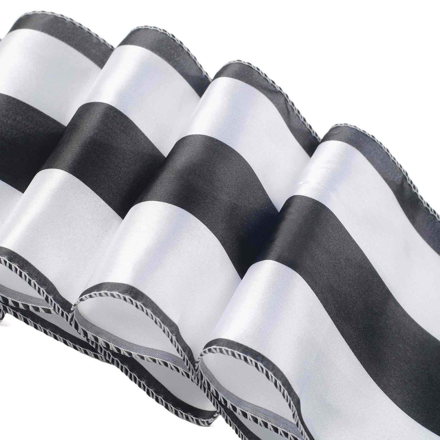 5 Pack Satin 6"x108" Chair Sashes Black/White Stripes - Sophisticated Decor for Weddings & Gatherings - Linen Luxes