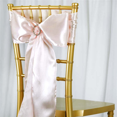 5 Pack Satin Chair Sashes Blush - Durable Chair Bows with Shiny Finish 6"x106" - Linen Luxes