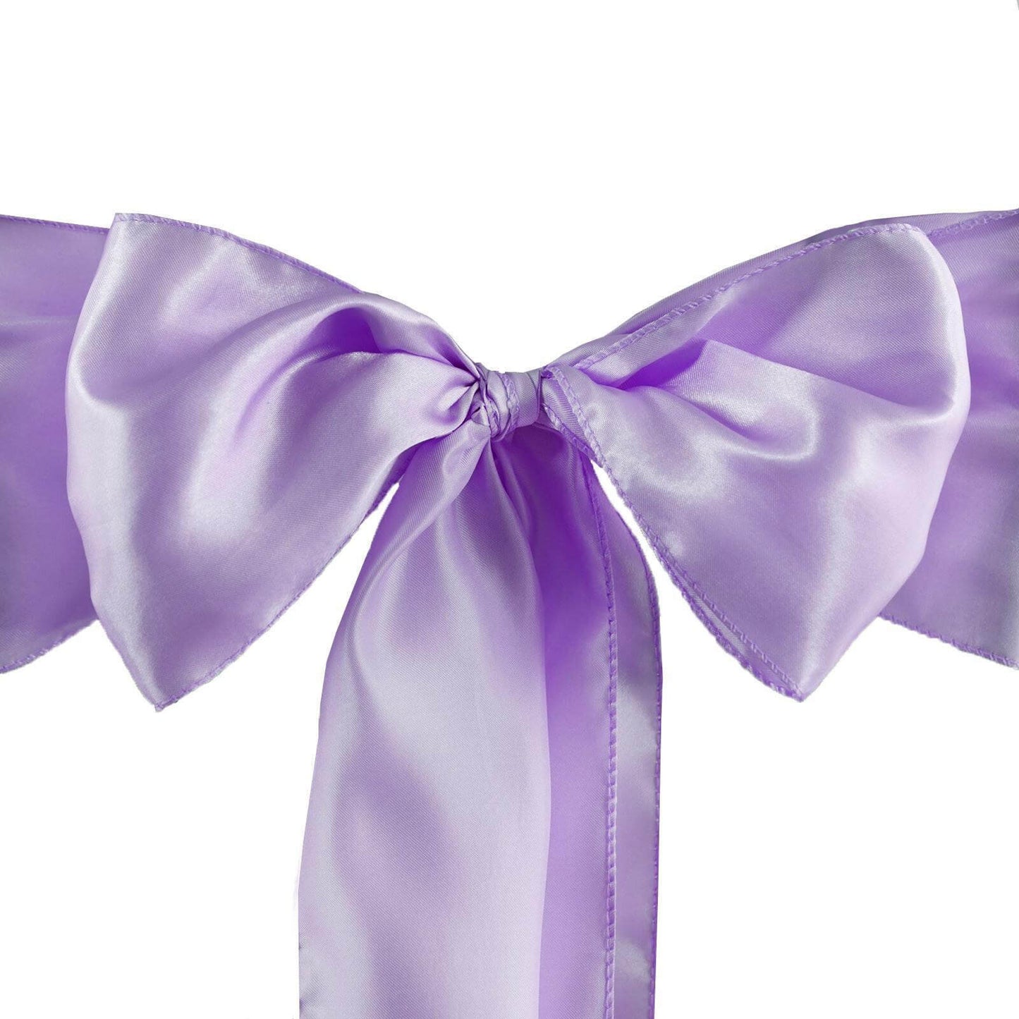 5 Pack Satin Chair Sashes Lavender Lilac - Durable Chair Bows with Shiny Finish 6"x106" - Linen Luxes