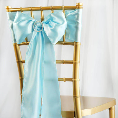 5 Pack Satin Chair Sashes Light Blue - Durable Chair Bows with Shiny Finish 6"x106" - Linen Luxes