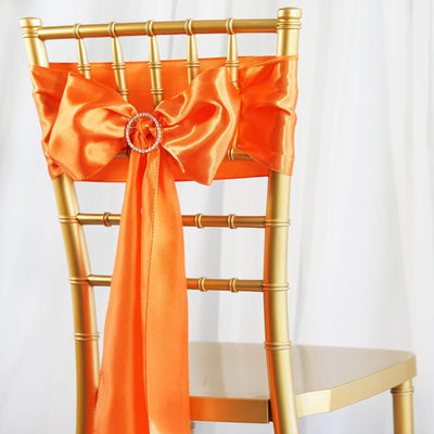 5 Pack Satin Chair Sashes Orange - Durable Chair Bows with Shiny Finish 6"x106" - Linen Luxes