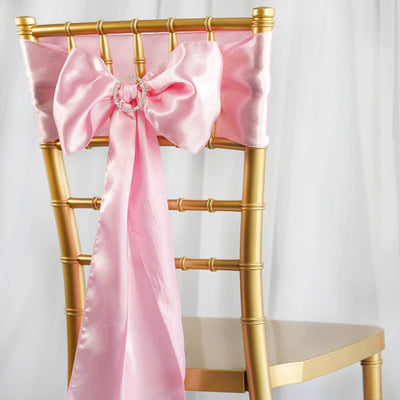 5 Pack Satin Chair Sashes Pink - Durable Chair Bows with Shiny Finish 6"x106" - Linen Luxes