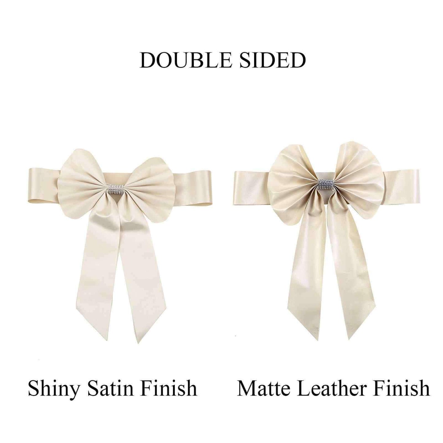 5 Pack Satin Faux Leather Chair Sashes Ivory - Durable Double Sided Pre - tied Bow Tie Chair Bands with Diamond Rhinestone Buckles - Linen Luxes