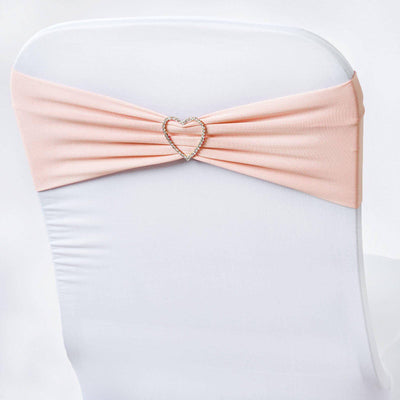 5 Pack Stretch Spandex Chair Sashes Blush - Fitted Finish Two Ply Heavy Duty Chair Bands 5"x12" - Linen Luxes