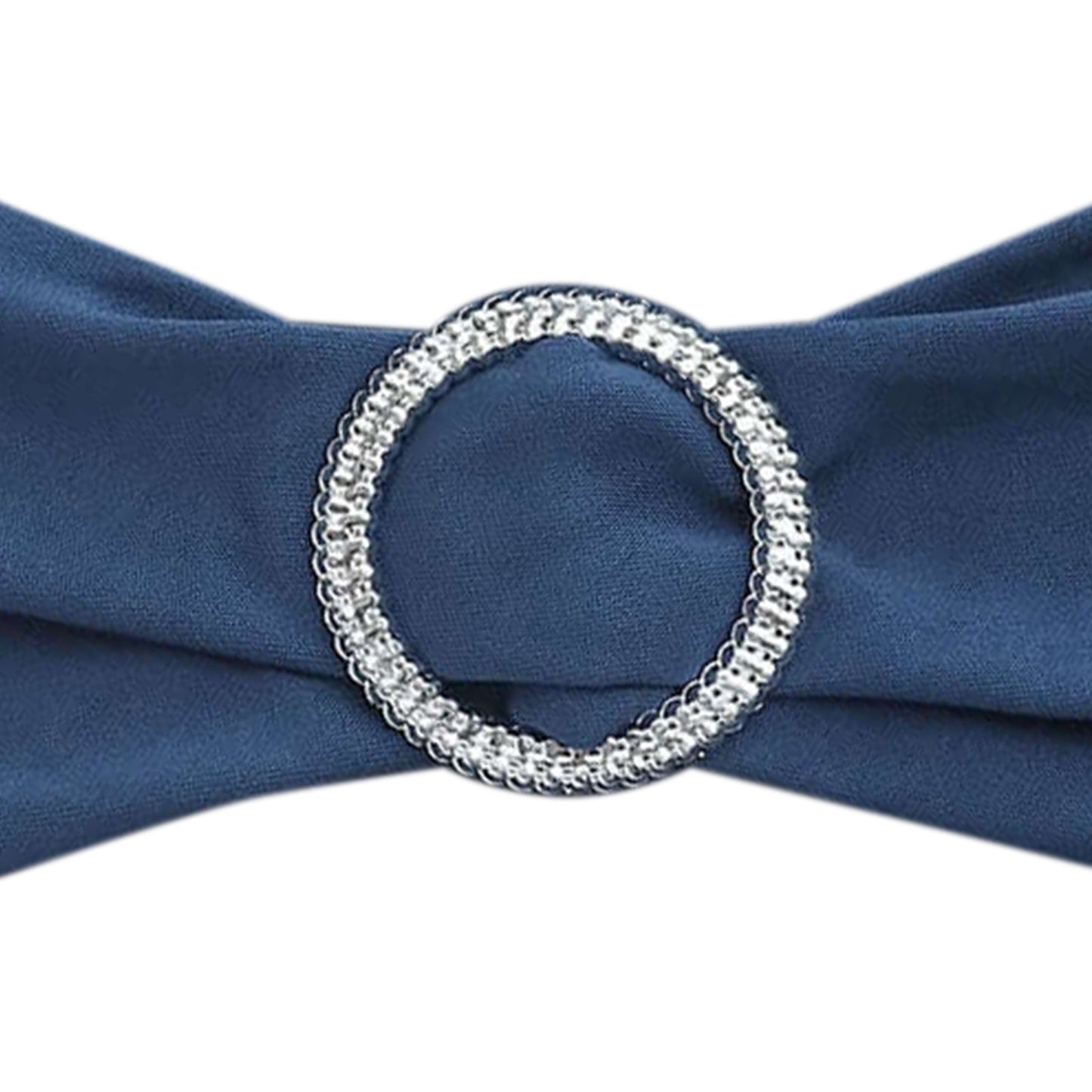 5 Pack Stretch Spandex Chair Sashes Navy Blue - Reusable Chair Bands with Silver Diamond Ring Slide Buckle 5"x14" - Linen Luxes