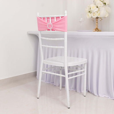 5 Pack Stretch Spandex Chair Sashes Pink - Reusable Chair Bands with Silver Diamond Ring Slide Buckle 5"x14" - Linen Luxes