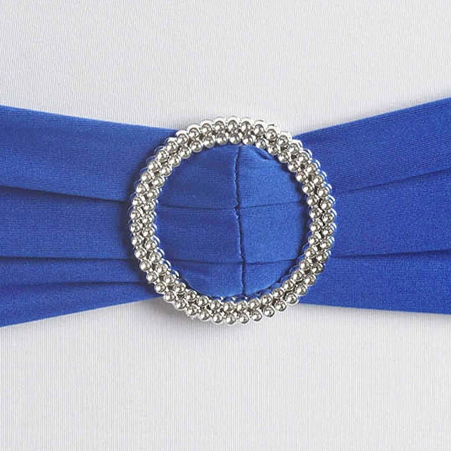 5 Pack Stretch Spandex Chair Sashes Royal Blue - Reusable Chair Bands with Silver Diamond Ring Slide Buckle 5"x14" - Linen Luxes