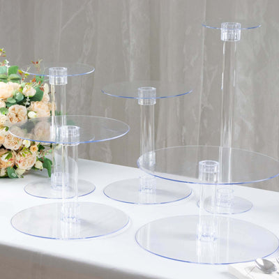 5 - Tier Acrylic Cake Stand Set Clear in Assorted Sizes for Buffet Party Tables - Linen Luxes
