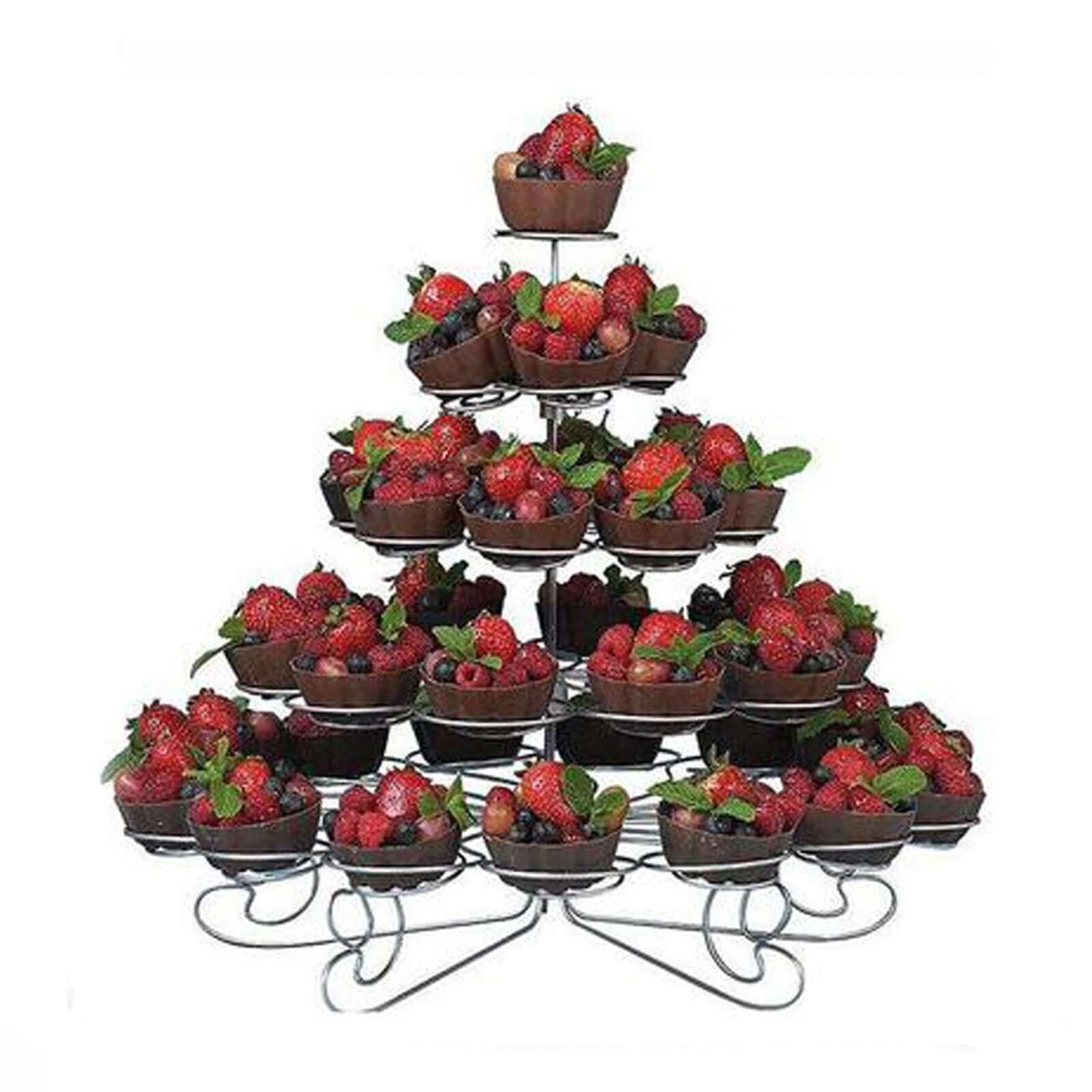 5 - Tier Metal Cupcake Stand 15" Silver with 41 Spiral Holders - Space - Saving Non - Chip Finish Dessert Display Tower Tray for Parties & Buffets - Linen Luxes